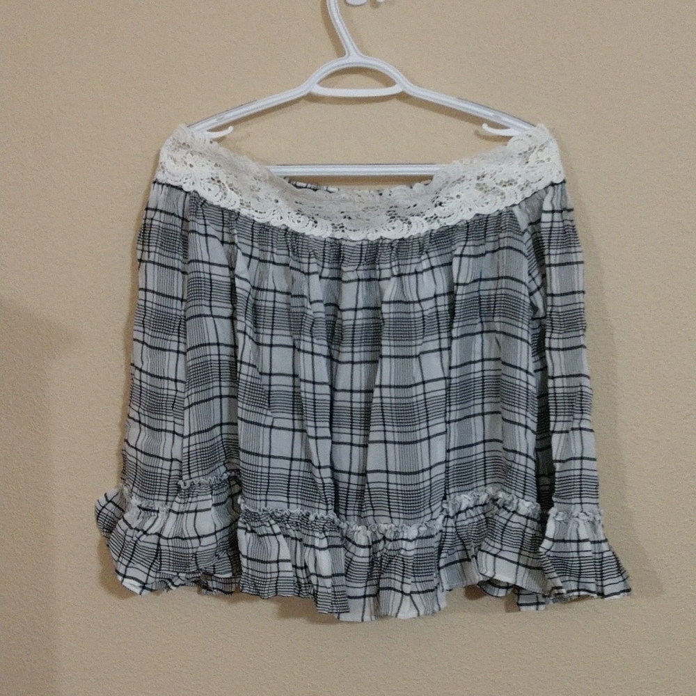 Loft Off the Shoulder Plaid Blouse Size XS